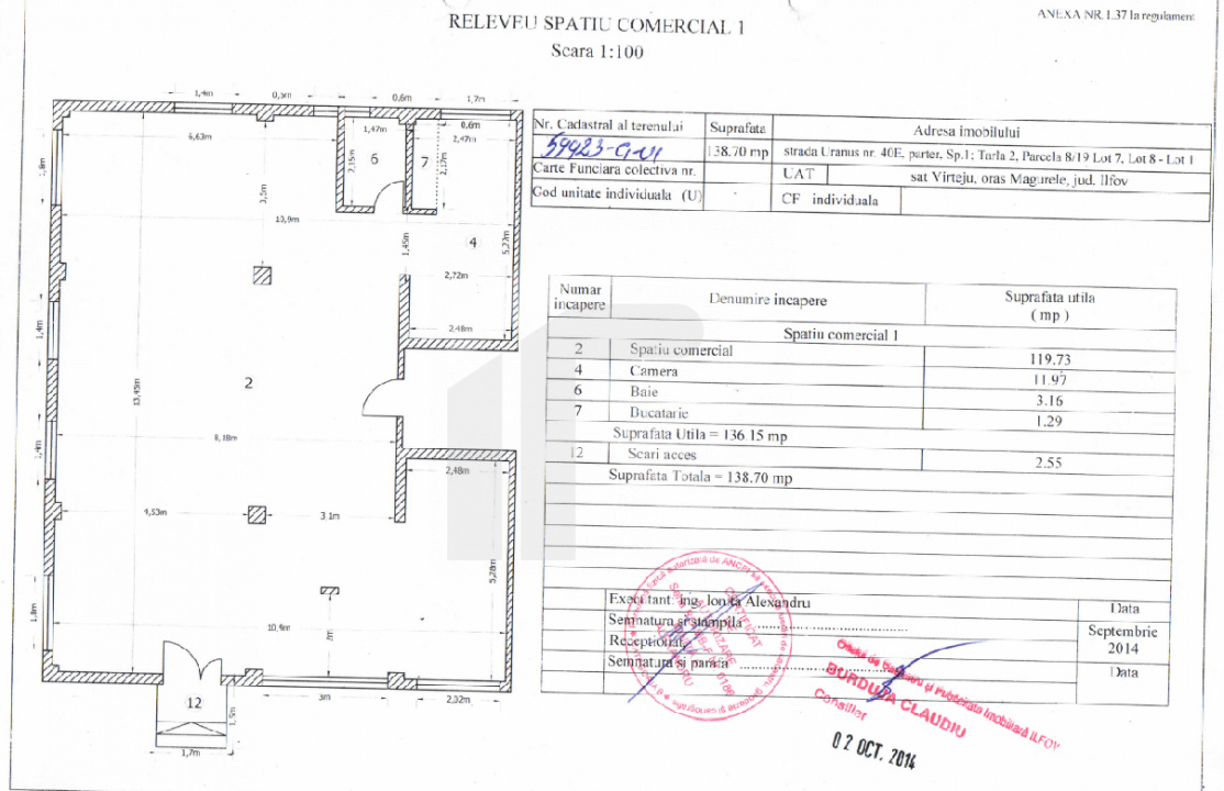 Spatiu Comercial 138,7 MP+2 locuri parcare New Residence Magurele